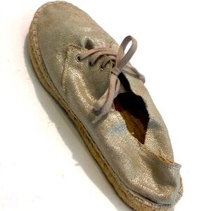 J Crew Linen Gold Espadrille Sneakers